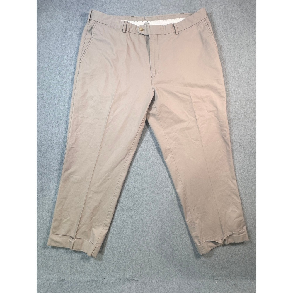 Peter Millar Mens Tan Khaki Flat Front Chino Pants Size 40 Cuffed Dress Trousers